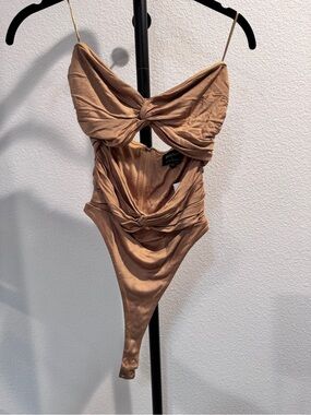 Bardot Golden Tan Satin Bodysuit